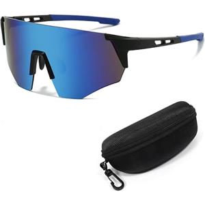 XFSRG Occhiali da Sole Sportivi Avvolgenti a Visiera Polarizzati Sole Polarizzati Bici da Corsa con Protezione UV400 Occhiali Ciclismo per MTB Strada Ciclismo Corsa (Quadro Nero E Blu)