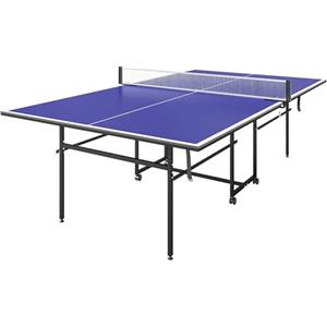 SPORTNOW Tavolo Ping Pong Pieghevole Salvaspazio per Interni Rete Blu | Tavolo da Ping Pong Professionale, Ruote Girevoli, Racchette e Palline