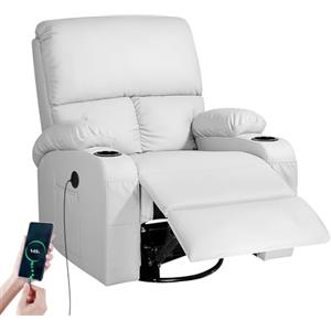 Moonlight Manor Sedia a dondolo con funzione relax, poltrona massaggiante con vibrazione e calore, porte USB e Type-C, girevole a 360°, per soggiorno, camera da letto, cameretta dei bambini, camper, Grigio chiaro