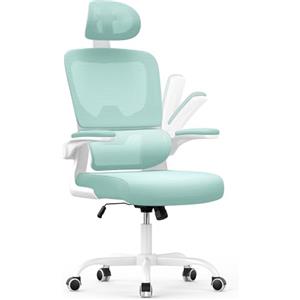 naspaluro Sedia Da Ufficio Ergonomica Con Supporto Lombare Adattativo a Forma Di C, Poggiatesta Regolabile, Braccioli Ribaltabili, Poltrone Ufficio a Rete Traspirante per Scrivania, Casa,Verdastro