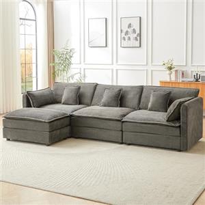 JIEXI Divano angolare modulare, a forma di U, divano a L con funzione sonno, divano componibile convertibile per soggiorno, camera da letto, ufficio e appartamento (3+1 posto, grigio)