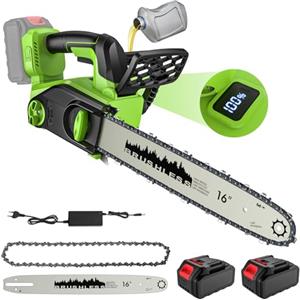 IERAKOR Motosega a Batteria 16 Pollici, Motosega Elettrica 2200W con 2 x 4.0Ah, Motore Brushless, Sistema di Doppia Protezione, Lubrificazione Automatica, Sistema di Autolubrificazione, Display LED (A)