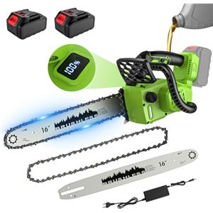 IERAKOR Motosega a Batteria 16 Pollici, Motosega Elettrica 2200W con 2 x 4.0Ah, Motore Brushless, Sistema di Doppia Protezione, Lubrificazione Automatica, Sistema di Autolubrificazione, Display LED (B)