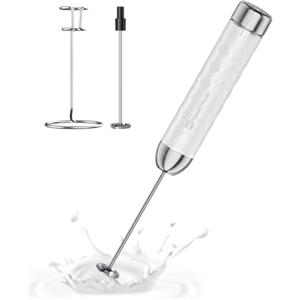 Maestri House Montalatte, Frusta elettrica con regolazione continua della velocità, Frullatore ricaricabile con frusta e supporto in acciaio inox, frullatore per bevande per matcha (Bianco)