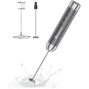Maestri House Montalatte, Frusta elettrica con regolazione continua della velocità, Frullatore ricaricabile con frusta e supporto in acciaio inox, frullatore per bevande per matcha (Grigio)