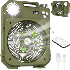 OAUEOR Ventilatore da Campeggio con Luce LED, Ventilatore da tavolo portatile Senza Fili, 100 Velocità, Oscillazione Automatica, 12H Timer/Telecomando, per Casa, Tenda, Viaggio