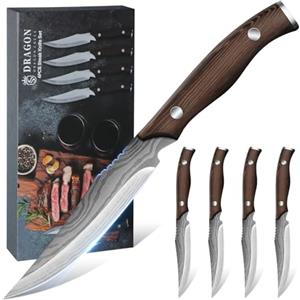 Dragon Creek Set 4 Coltelli da Bistecca in Acciaio Inox con Manici in Legno