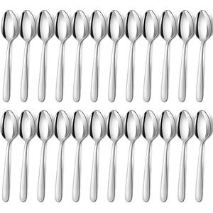 BEWOS 24 Pezzi Cucchiai da Tavola, 8 Pollici (20,4 cm) Set di Cucchiai, Cucchiai in Acciaio Inox, Lucidato a Specchio, Lavabile in Lavastoviglie, Cucchiai da Zuppa per la Casa, Cucina o l'hotel
