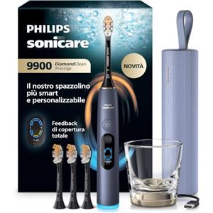 Philips Sonicare Next-Generation DiamondClean 9900 Prestige Spazzolino elettrico - con SenseIQ, Feedback di copertura totale, Feedback di pressione, 24 impostazioni, blu tempesta, HX9815/98