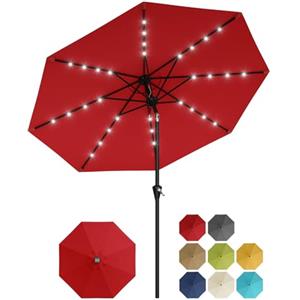 GarveeHome Ombrellone Da Giardino Solare 3 m Con 32 Luci LED, Protezione UV, Sollevamento a Manovella, Inclinazione Regolabile Con Pulsante, Per Terrazzo e Giardino