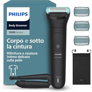 Philips Bodygroom series 5000 - Rifinitore per uomo tripla protezione, Rifinitura e rasatura intima, Accessorio per la schiena pieghevole, Impermeabile 100%, 100 minuti di autonomia, Modello BG5480/15