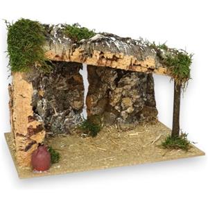 KORAT Capanna Presepe Vuota in Legno, Sughero e Muschio - 3 Dimensioni Disponibili (Piccola, Media, Grande) - Capanna Artigianale per Natività - Decorazione Natalizia (Piccola - 30x20x25 Cm)