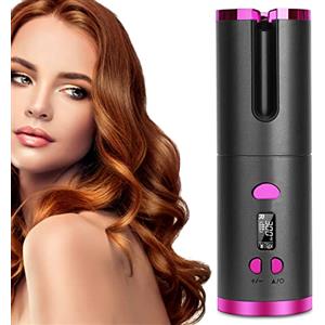 CAIFU Bigodino Automatico per Capelli - Ferro Arricciacapelli Senza Fili con Display LCD e Regolazione della Temperatura Regolabile, Arricciacapelli Ricaricabile per Capelli Lunghi e Corti