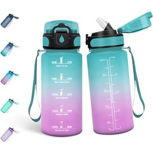Mulbijeo Borraccia 500ML, Libre de BPA & A Prova di Perdita, Borraccia con Cannuccia, Reutilizables, Cantimplora Motivazionale, Cantimplora Palestra per Scuola, Verde chiaro - Rosa chiaro