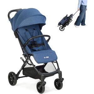 Nurse Hit Passeggino leggero fino a 22 kg, Pieghevole compatto con una mano, Maniglia per il trasporto, Schienale reclinabile, Cappottina estensibile, Blu