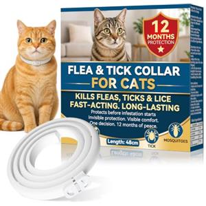 JOYAONE Collare Antipulci Gatto 48 cm, Collare Antiparassitario per Gatti con Oli Essenziali Naturali, Protezione da Pulci e Zecche, Resistente all'Acqua, Regolabile per Gatti Piccoli e Grandi, Fino a 12 Mesi
