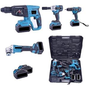 Generico Kit 4 in 1 Trapano Avvitatore con Percussione + Flex Smerigliatrice Angolare + Svitabulloni Avvitatore impulsi + Martello Tassellatore SDS-PLUS Due Batterie da 72V Motore Brushless e Valigetta