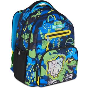 Mitama Zaino Scuola Elementare New Plus Cool Dino, Extra Capienza, Bambini e Bambine, Tasca Porta Borraccia, Schienale Imbottito, nero