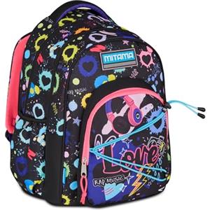 Mitama Zaino Scuola Elementare M-Power MusicLove, Triplo Scomparto, Ragazzi e Ragazze, Tasca Porta Borraccia, Schienale Imbottito, nero