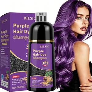 JELMOK 500ML Black Hair Dye Shampoo 3 in 1, Shampoo Colorante Nero per Donna Uomo, Shampoo Colorante Capelli Istantaneo, Hair Color Shampoo - Naturale - Shampoo per Capelli (Viola, 500ML)