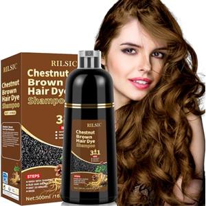 JELMOK 500ML Black Hair Dye Shampoo 3 in 1, Shampoo Colorante Nero per Donna Uomo, Shampoo Colorante Capelli Istantaneo, Hair Color Shampoo - Naturale - Shampoo per Capelli (Castano Castagna, 500ML)