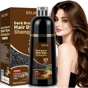 JELMOK 500ML Black Hair Dye Shampoo 3 in 1, Shampoo Colorante Nero per Donna Uomo, Shampoo Colorante Capelli Istantaneo, Hair Color Shampoo - Naturale - Shampoo per Capelli (Castano Scuro, 500ML)