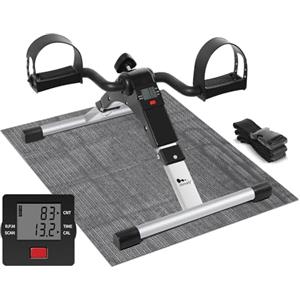 Himaly F-bike Mini Cyclette per Braccia e Gambe Pedale Esercitatore a Cicletta da Seduta Pedaliera Riabilitativa, Display LCD, Resistenza Regolabile, con Tappetino Antiscivolo e Fettuccia Fissa