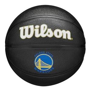 Wilson Mini Pallone da Basket NBA Team Tribute, Dotato di Canali di Precisione e Presa Dinamica, Stabilità Dell'Aria Migliorata, Approvato NBA, Squadra: Golden State Warriors, Colore: Nero, Taglia: 3