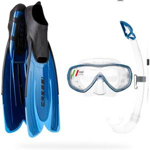 CRESSI dal 1946 - Agua Set Set Snorkeling per Adulti con Pinne Agua Maschera Onda boccaglio Mexico e Mesh Bag Kit Completo Leggero per Mare Spiaggia Vacanze e Snorkeling