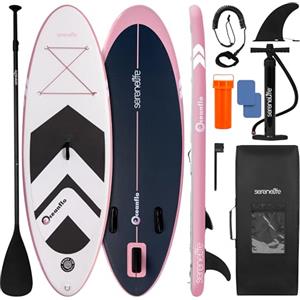 SereneLife SUP Gonfiabile per Bambini e Ragazzi 237 cm, Tavola Sup Larga 76 cm con Deck Antiscivolo, Stand Up Paddle Board Design Stabile, Include Pagaia Regolabile e Zaino, Capacità 90 kg