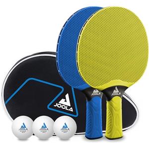 JOOLA Set De Ping Pong Vivid Outdoor, 2 Racchetta 3 Pale 1 Borsa Portable Da Tennis Tavolo, Lime Blu, 6 pz