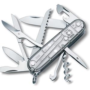 Victorinox, Huntsman, Coltellino Svizzero, Originale, Multiuso, Campeggio, 15 Funzioni, Lama, grande, Cavatappi, Argento Trasparente