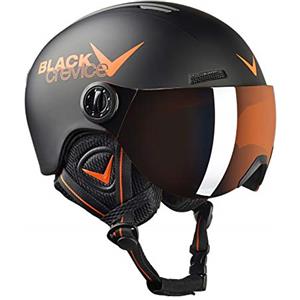 BLACK CREVICE Casco da sci per bambini Leogang I Casco da sci con visiera stile pilota in diversi colori I Casco da snowboard unisex I Casco da sci (48-52, Nero/Opaco Arancia)