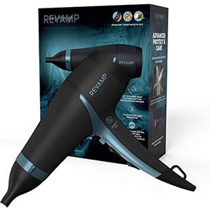 REVAMP Progloss Advanced Protect & Care Asciugacapelli - Testa 360° | Phon, Tecnologia Ionica, Oli Liscianti, 3 Programmi di Asciugatura, Veloce, Nero e Blu