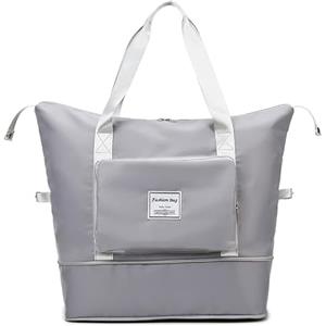 JUVEL Borsone da Viaggio Pieghevole - Sportiva con Scomparto Umido, Bagaglio a Mano per Aereo, Borsa Impermeabile Ospedaliera (Grigio)