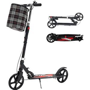 Goddlgjik Monopattino pieghevole per adulti, carico 150 kg, City Roller per adulti, altezza regolabile, 4 livelli, con ruote da 210 mm, sacchetto di stoffa e freno a mano, City Scooter per città