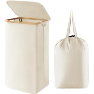 Lifewit Cesta Portabiancheria 100 L con Coperchio, Grande Cesto Biancheria Pieghevole in Bambù con Sacco Interno, Portabiancheria Salvaspazio, Laundry Basket per Camera da Letto, Bagno, Bianco