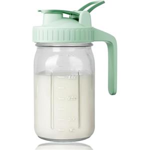 TLINGMEIXIAN Bricco per latte materno da 940 ml, 1 barattolo di vetro con coperchio a scatto e beccuccio per versare, 100% ermetico a tenuta stagna, per tè freddo, succo di frutta, caffè ghiacciato