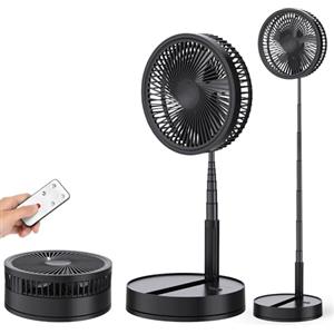 LIPETY Oscillante Ventilatore a Piantana Silenzioso con Telecomando, 8.6 Portatile Pieghevole Tavolo/In piedi Ventilatore con 4 Velocità/Timer, 8000mAh USB Ricaricabile Fan per Camera da Letto Viaggio