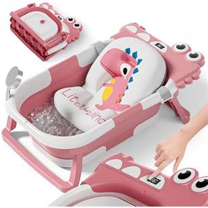 SUPERBE BEBE Vaschetta Bagnetto Neonato Pieghevole - Vaschetta Bagnetto Bambini 1-3 Anni Con Cuscino Da Bagno - Vaschetta Bagno Neonato Con Termometro - Supporto Bagnetto Neonato - Regalo Per La Nascita Bambino