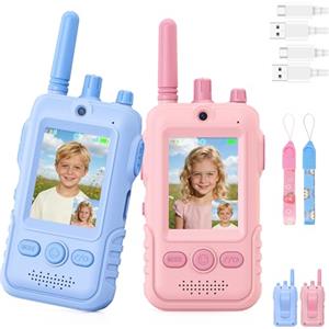 GREENKINDER Video Walkie Talkie Bambini, 2 Walkie Talkie Ricaricabili con Display, Telecamera HD& Modificatore Vocale, Lunga Portata, Regalo per Bambini e Bambine dai 3 ai 12 Anni
