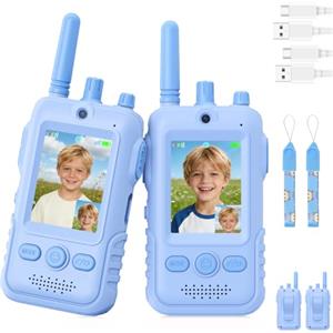 GREENKINDER Video Walkie Talkie Bambini, 2 Walkie Talkie Ricaricabili con Display, Telecamera HD& Modificatore Vocale, Lunga Portata, Regalo per Bambini e Bambine dai 3 ai 12 Anni