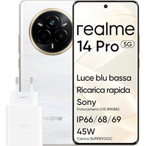 realme 14 Pro 5G Telefono Cellulare 8+256GB, Schermo Curvo 6,77 120Hz, Fotocamera 50MP Sony IMX882 OIS, Chip Dimensity 7300, Impermeabile IP69, Batteria 5260mAh, Con Adattatore, Colore Bianco