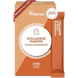 Vitavea Collagene Marino e Acido Ialuronico - Stickpack Orodispersibili Senza Acqua - Integratore Antietà per Pelle Tonica e Luminosa - Gusto Albicocca- 20 Stickpack - Vitavea