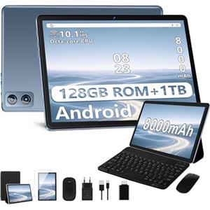 Dghrti Tablet Android, 22GB RAM+ 128GB ROM (Expandable 1TB TF), 8000mAh, Widevine L1, BT5.0, 8+5MP Tableta with Mouse - Gray