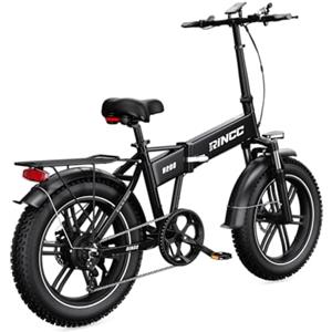 RINCC Bici Elettrica Pieghevole, Ebike da 720Wh 15Ah Batteria | Motore Brushless | Autonomia di 100 Km | 20"×4.0" Fat Tire | 7 Velocità | Ruota monoblocco in lega di magnesio | R200 (Nero)