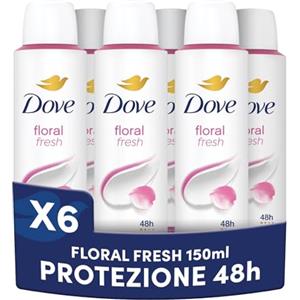 Dove Deodorante Spray, Dove Classic Care Floral, Deodorante Antitraspirante Spray, Protezione Fino a 48 Ore, con 1/4 di Crema Idratante, Formula Delicata, Deodorante Uomo e Donna, 6 Pezzi da 150 ml