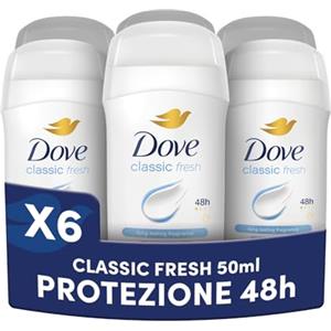 Dove Deodorante Stick, Classic Care, Deodorante Antitraspirante in Stick, Protezione Fino a 48 Ore, con 1/4 di Crema Idratante, Formula Delicata, Deodorante Uomo e Donna, 6 Pezzi da 50 ml