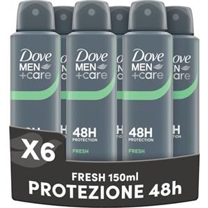 Dove Men + Care Dove Men Care, Deodorante Uomo Spray, Classic Fresh, Antitraspirante, Protezione Fino a 48 Ore, Profumazione Agrumata, Formula Delicata sul Microbioma della Pelle, 6 Pezzi da 150 ml