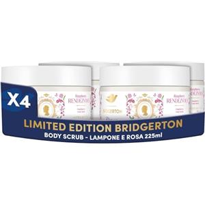 Dove Scrub Corpo Bridgerton Raspberry Rendezvous, Limited Edition, con Detergenti a Base Vegetale e ¼ di Crema Idratante, Note di Lampone e Vaniglia, Senza Solfati, 4 Confezioni da 225 ml
